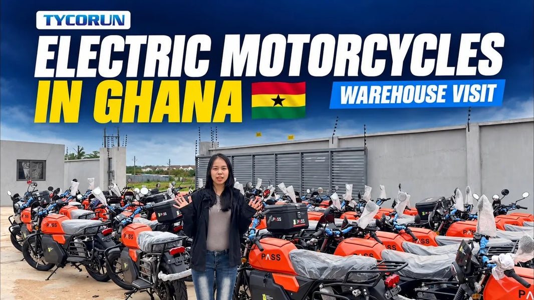 Electric motorcycle swapping battery assembly and testing in Ghana warehouse by TYCORUN
