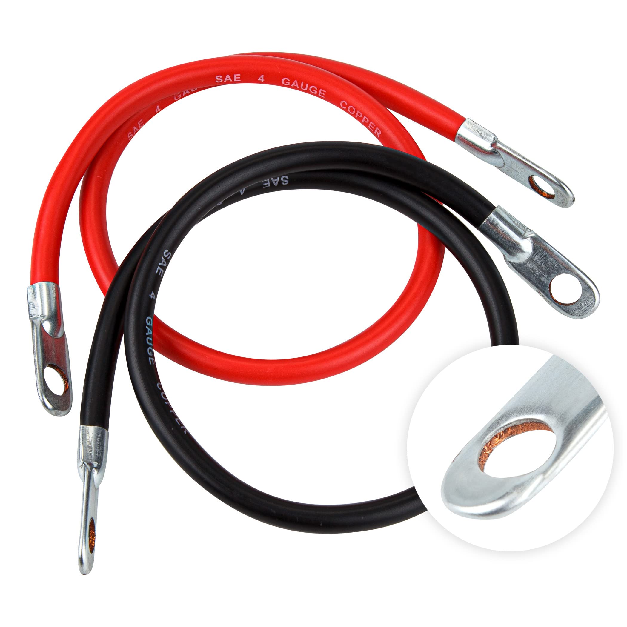 4 AWG 18-Inch Gauge Pure Copper Battery Inverter Cables Set