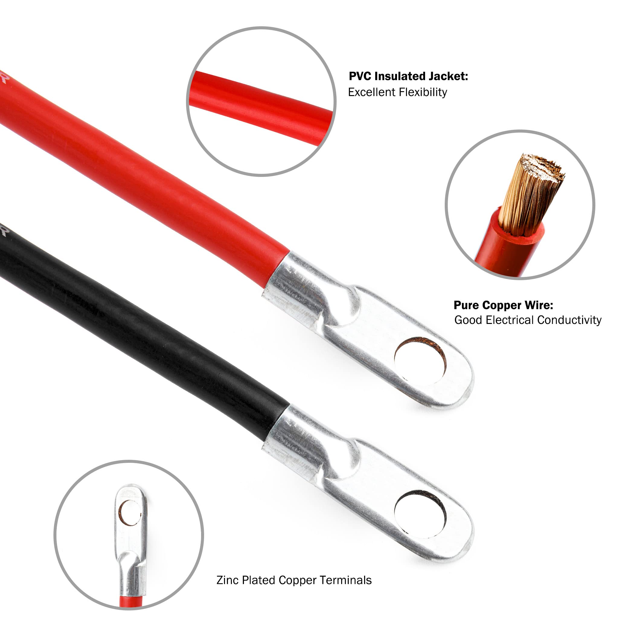 4 AWG 18-Inch Gauge Pure Copper Battery Inverter Cables Set