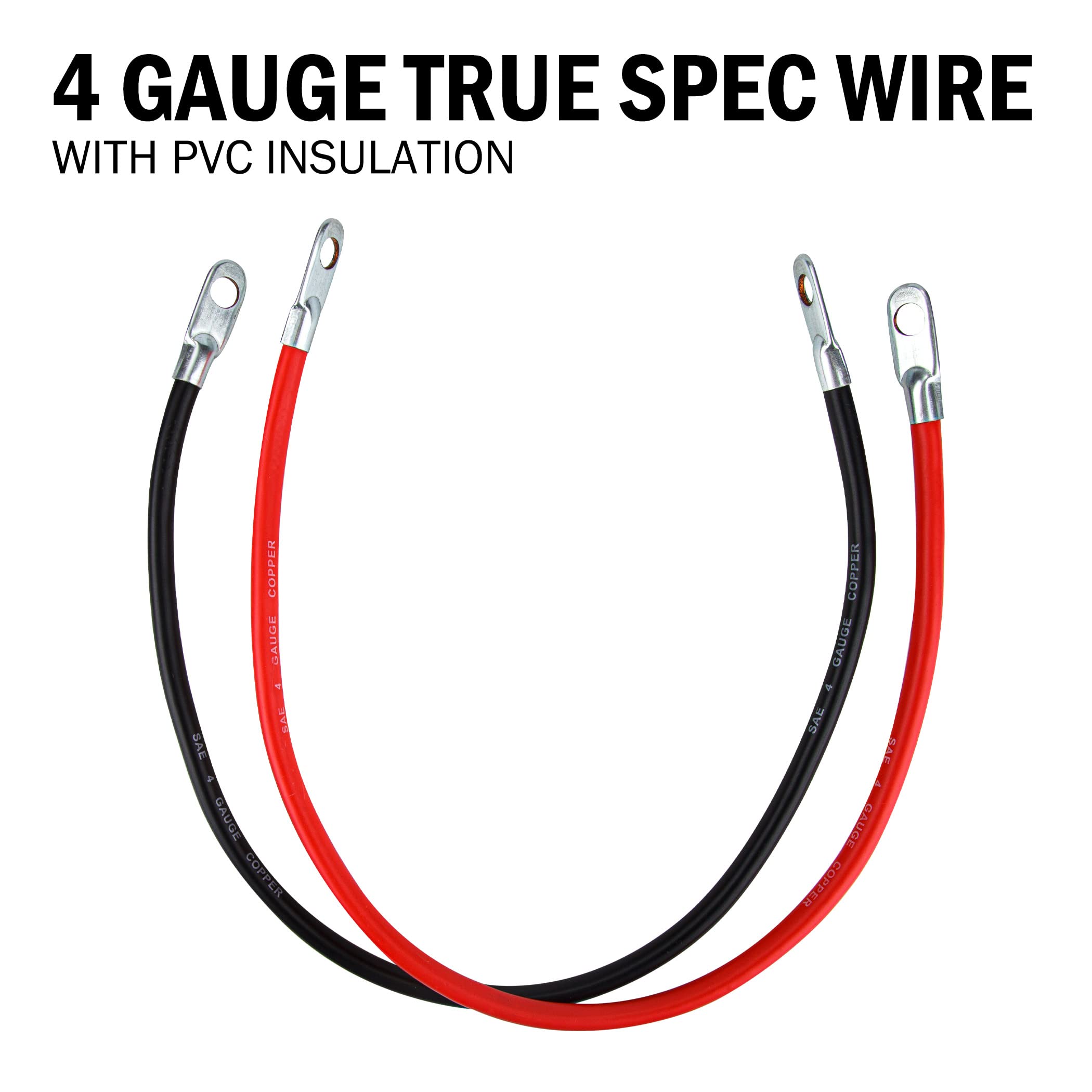 4 AWG 18-Inch Gauge Pure Copper Battery Inverter Cables Set