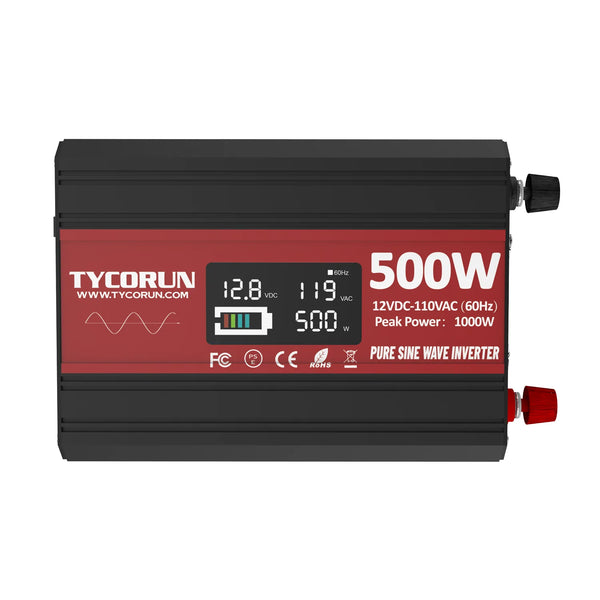 TYCORUN 500w Inverter Pure Sine Wave Power Inverter 12V DC To 110V 120V AC For Home, Car