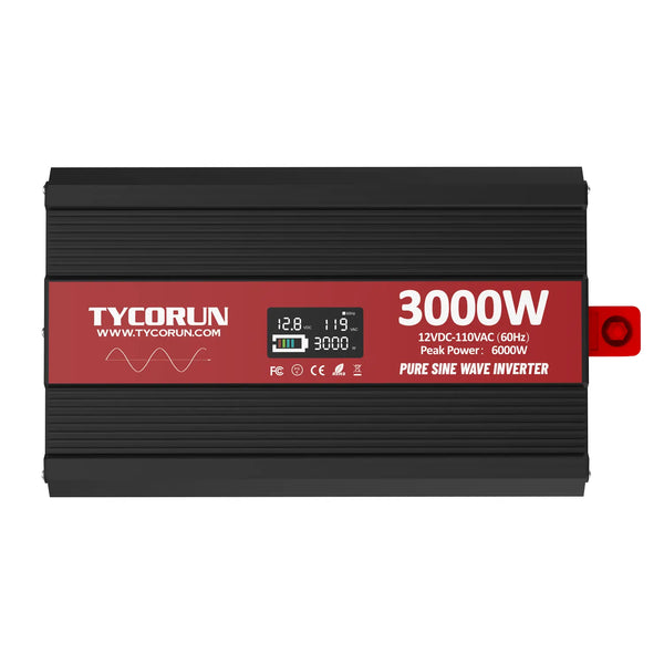 TYCORUN 3000w Inverter Pure Sine Wave 12V DC to 120V AC Converter for Home, RV, Truck, Off-Grid Solar Power Inverter