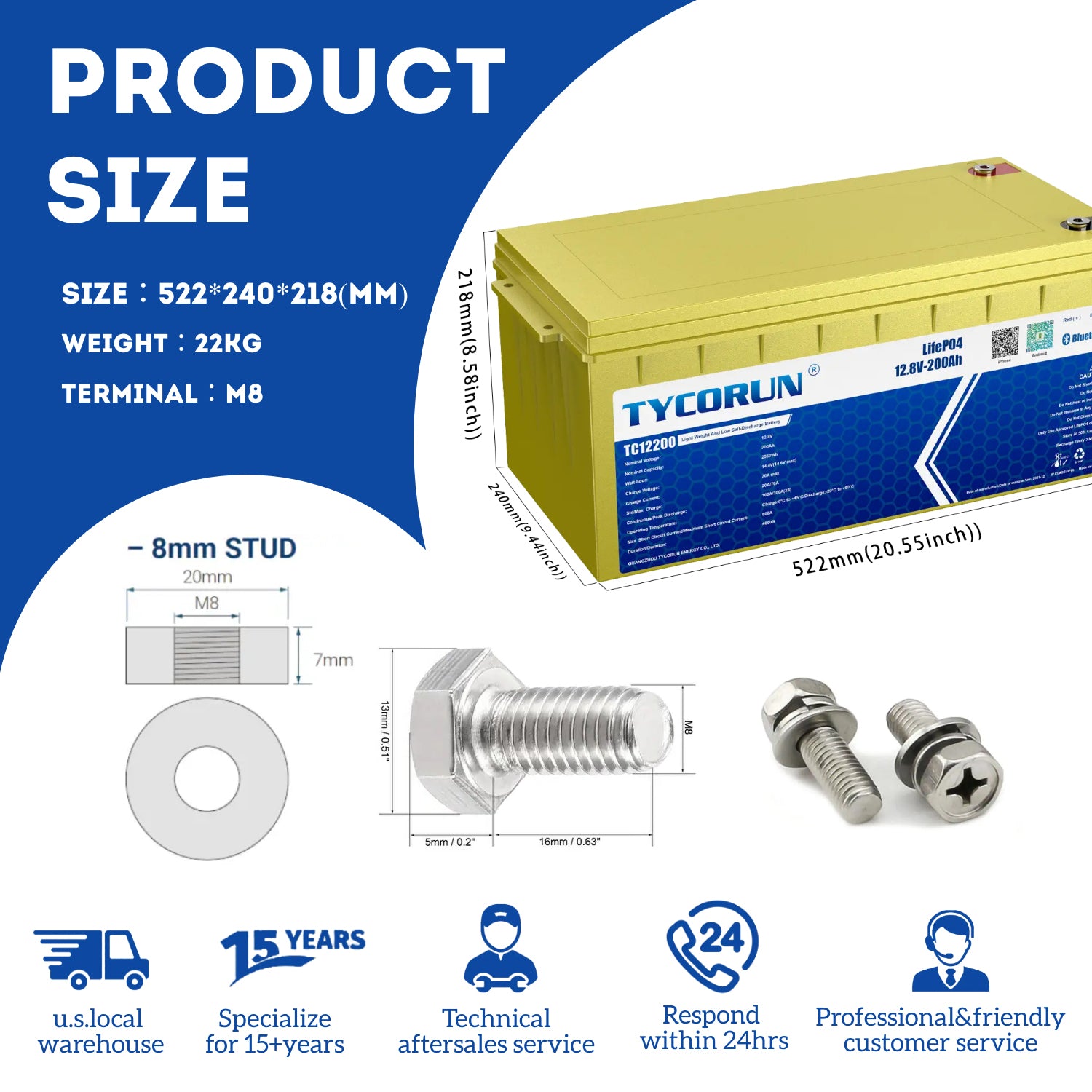 Tycorun Smart Bluetooth 12V 200Ah Lithium Deep Cycle Battery