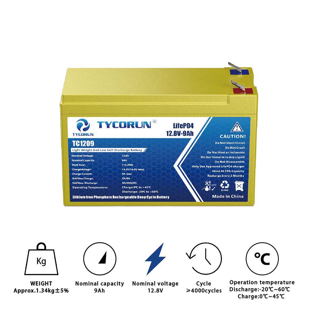 Tycorun 12 Volt 9Ah Lithium Deep Cycle Battery