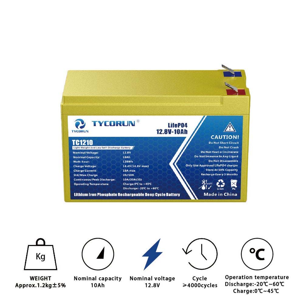Tycorun 12 Volt 10Ah Lithium Deep Cycle Battery