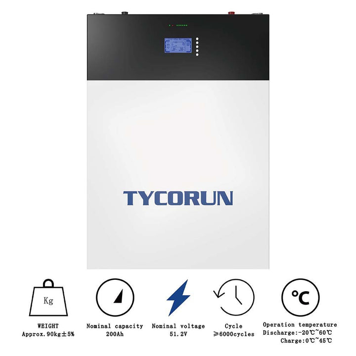 Tycorun 10KWh PowerWall 48V 200Ah Deep Cycle Wall Mounted Lifepo4 Battery For Home System