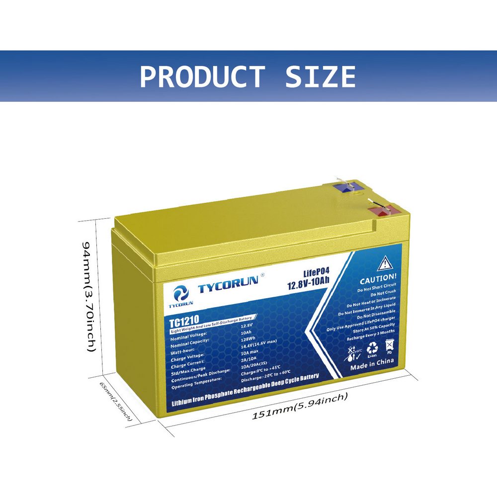 Tycorun 12 Volt 10Ah Lithium Deep Cycle Battery
